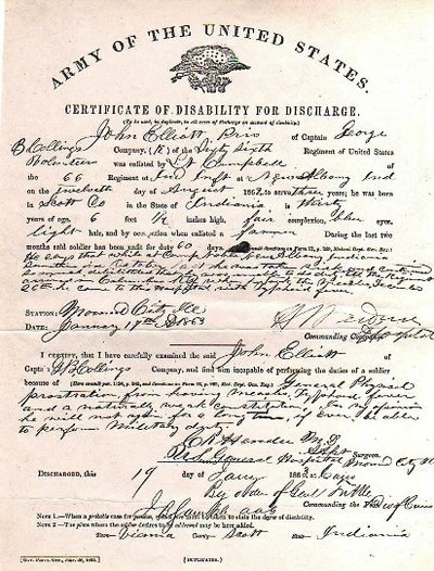 2004 g line 310 john f elliott b 1832 1863 8 19 discharge certificate cairo il sent by harold davey