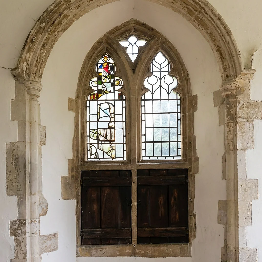 Stain Glass Leper window inside St Andrew Church Isleham Cambs England taken by Sheila Anastas